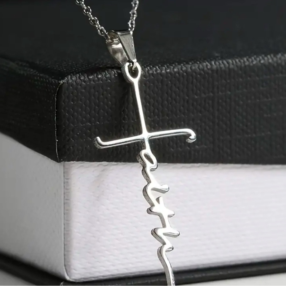 1pc New Stainless Steel Faith Word Church Prayer Religious Pendatn Necklace
